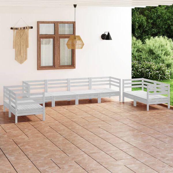 vidaXL Salon de jardin 8 pcs Blanc Bois de pin massif