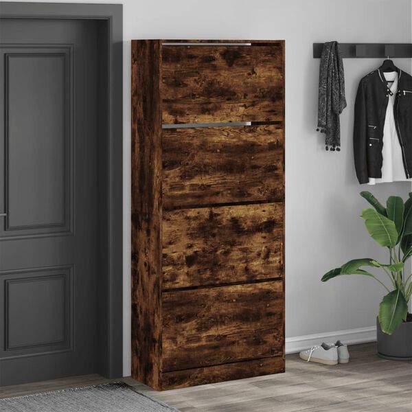 vidaXL Armoire &agrave; chaussures 4 tiroirs rabattables ch&ecirc;ne fum&eacute;
