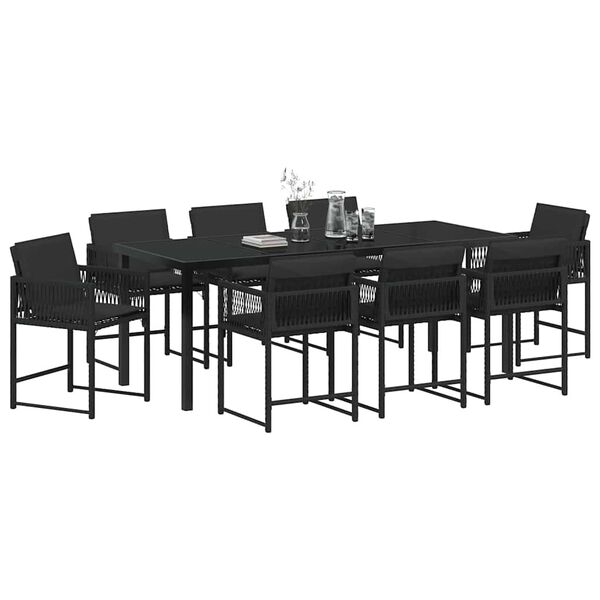 vidaXL Ensemble de salle &agrave; manger pour jardin 9 pcs Noir polyrotin
