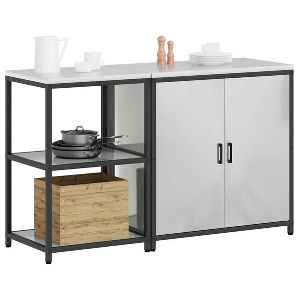 vidaXL Ensemble de rangement cuisine avec étagère 2 pcs Argent Acier