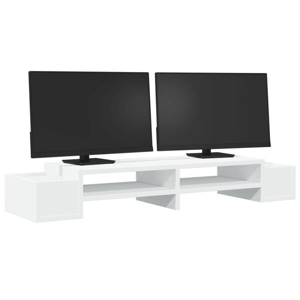vidaXL Support de moniteur avec rangement blanc bois d'ing&eacute;nierie
