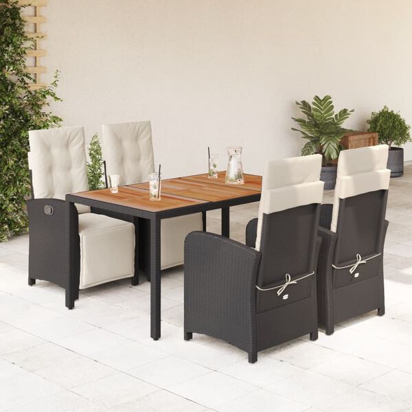 vidaXL Ensemble &agrave; manger de jardin coussins 5pcs Noir R&eacute;sine tress&eacute;e
