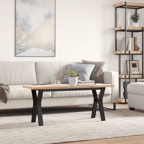 vidaXL Table basse cadre en Y 110x40x45,5 cm bois de pin massif acier