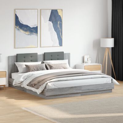 vidaXL Cadre de lit avec tête de lit sonoma gris 200x200 cm