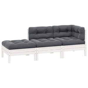 vidaXL Salon de jardin 3 pcs avec coussins Blanc Bois de pin solide