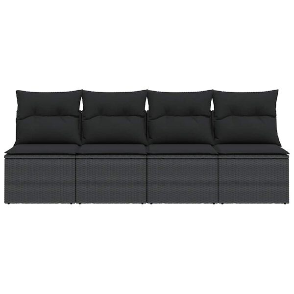 vidaXL Canap&eacute; de jardin avec coussins 4 places en polyrotin noir