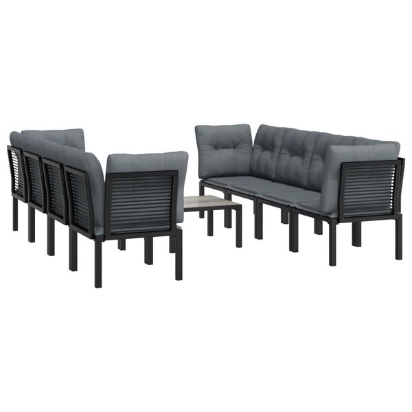 vidaXL Salon de jardin 9 pcs noir et gris r&eacute;sine tress&eacute;e