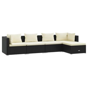 vidaXL Salon de jardin 5 pcs avec coussins R&eacute;sine tress&eacute;e Noir