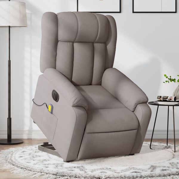 vidaXL Fauteuil inclinable de massage &eacute;lectrique Taupe Tissu