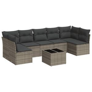 vidaXL Salon de jardin 8 pcs avec coussins gris r&eacute;sine tress&eacute;e