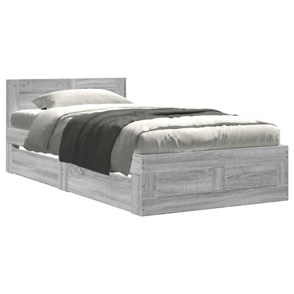 vidaXL Cadre de lit avec t&ecirc;te de lit sans matelas sonoma gris 75x190cm