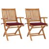 vidaXL Chaises de jardin lot de 2 coussins rouge bordeaux Teck massif