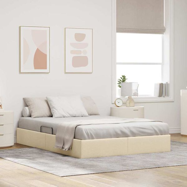 vidaXL Lit de Rangement avec matelas Cr&egrave;me 140 x 190 cm tissu