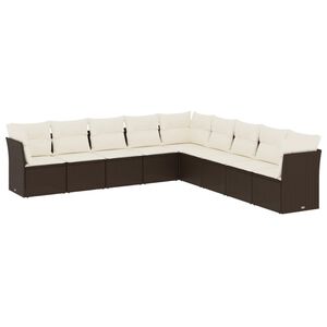 vidaXL Salon de jardin avec coussins 9 pcs marron r&eacute;sine tress&eacute;e