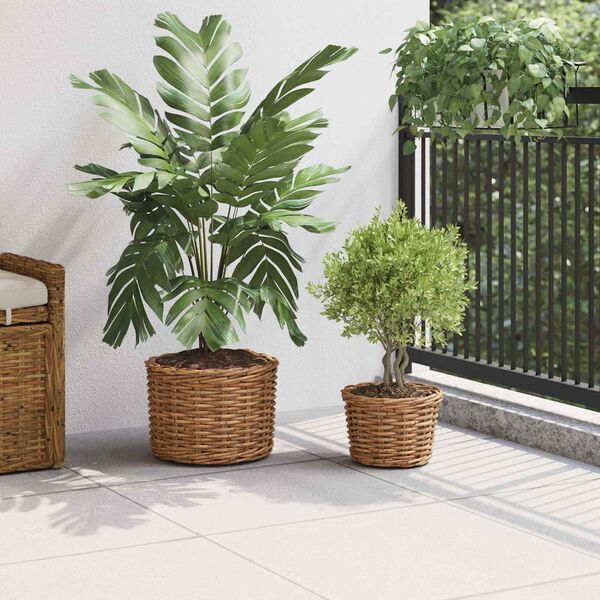 vidaXL Panier &agrave; plantes avec stockage 2 pcs Marron Rattan Kubu