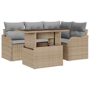 vidaXL Ensemble de canap&eacute; de jardin 5 pcs Beige Poly Rattan