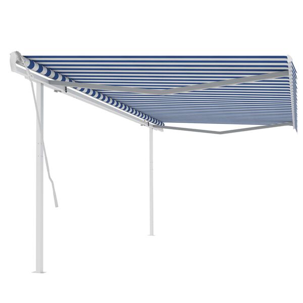 vidaXL Auvent manuel r&eacute;tractable avec poteaux 5x3,5 m Bleu et blanc