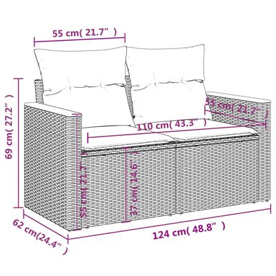 vidaXL Canapé de jardin avec coussins 2 places noir résine tressée