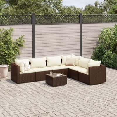 vidaXL Salon de jardin avec coussins 7 pcs marron résine tressée