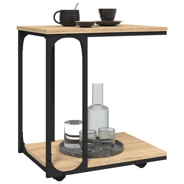 vidaXL Table d'appoint &agrave; roues Ch&ecirc;ne sonoma 50x35x55,5 cm