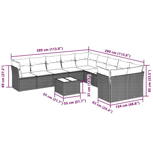 vidaXL Salon de jardin 11 pcs avec coussins gris clair r&eacute;sine tress&eacute;e