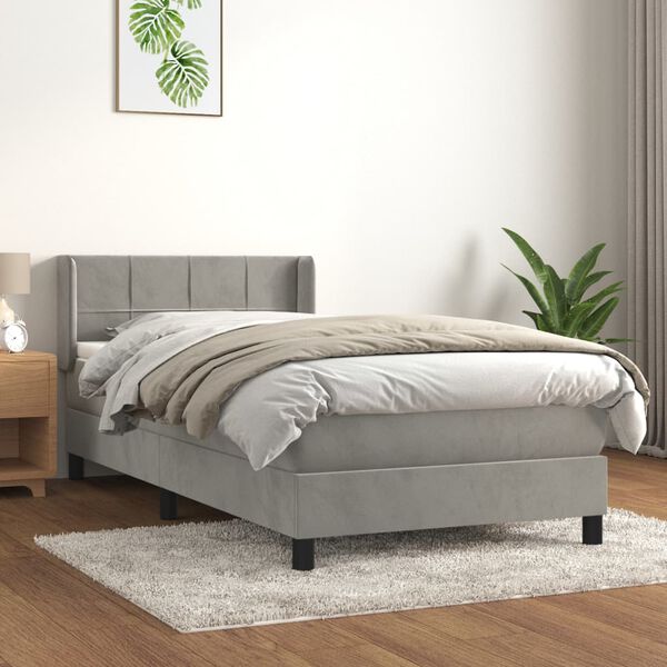 vidaXL Sommier &agrave; lattes de lit et matelas Gris clair 90x200 cm Velours