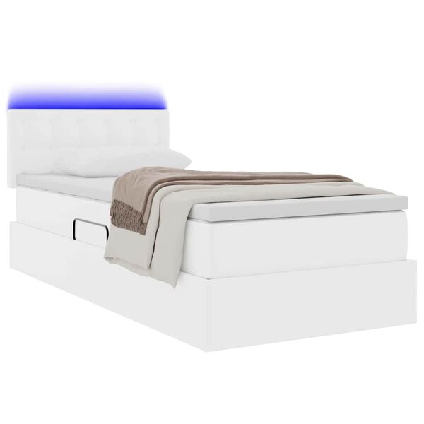 vidaXL Lit avec rangement et LED avec matelas Blanc pur 90 x 200 cm