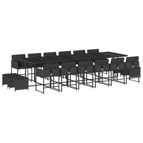 vidaXL Ensemble &agrave; manger de jardin 17 pcs coussins noir r&eacute;sine tress&eacute;e