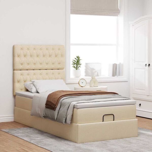 vidaXL Cadre de lit ottoman avec matelas cr&egrave;me 80x200 cm tissu