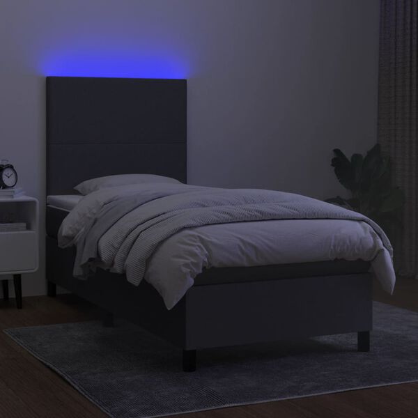 vidaXL Sommier &agrave; lattes de lit avec matelas et LED Gris fonc&eacute; 90x200cm