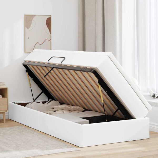 vidaXL Lit avec rangement et matelas Blanc 100 x 200 cm Simili cuir