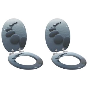 vidaXL Si&egrave;ge de toilette &agrave; fermeture douce 2 pi&egrave;ces Gris 44 x 38 cm