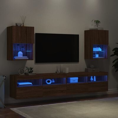 vidaXL Meubles TV avec lumières LED 2 pcs chêne marron 40,5x30x60 cm