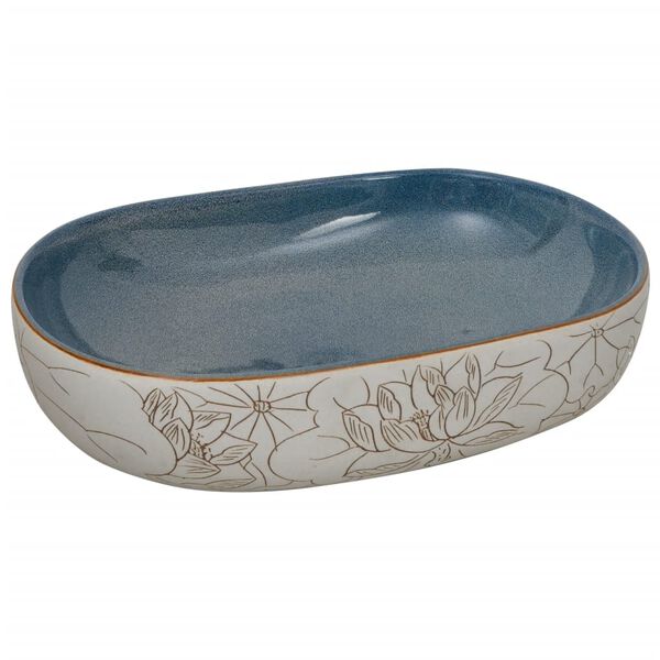 vidaXL Vasque &agrave; poser sable et bleu ovale 59x40x14 cm c&eacute;ramique