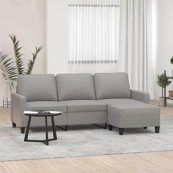 vidaXL Canap&eacute; &agrave; 3 places avec repose-pieds Gris clair 180 cm Tissu