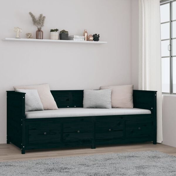 vidaXL Lit de jour sans matelas noir 80x200 cm bois de pin massif