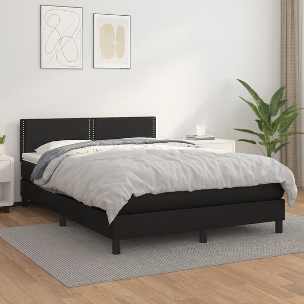 vidaXL Sommier &agrave; lattes de lit avec matelas Noir 140x200 cm Similicuir