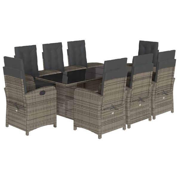 vidaXL Ensemble &agrave; manger de jardin 9 pcs coussins gris r&eacute;sine tress&eacute;e