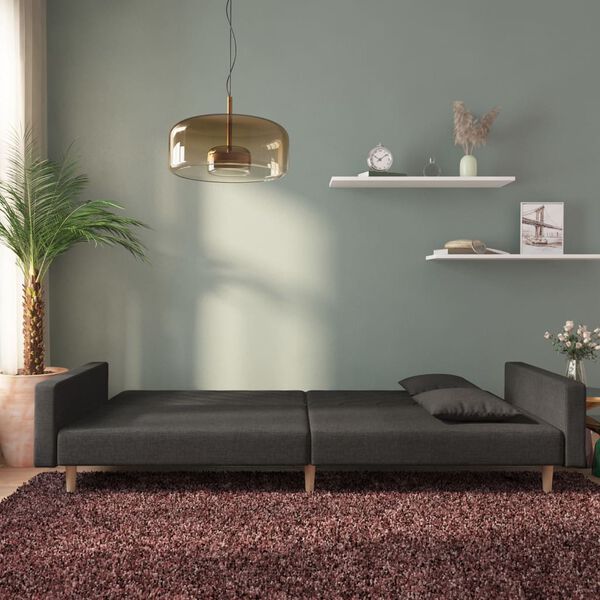 vidaXL Canap&eacute;-lit &agrave; 2 places avec deux oreillers noir tissu