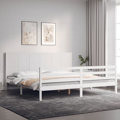 vidaXL Cadre de lit avec tête de lit blanc Super King Size bois massif