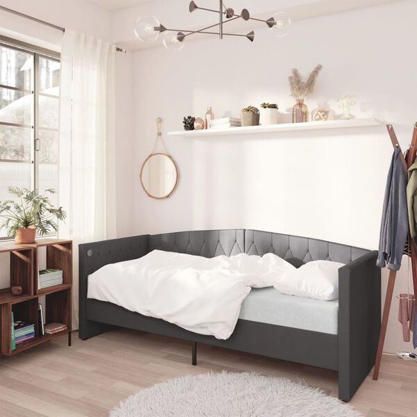 vidaXL Lit avec &eacute;clairage USB Gris fonc&eacute; Velours 90x200 cm