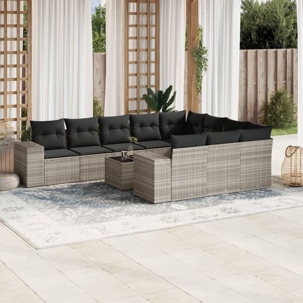 vidaXL Salon de jardin 11 pcs avec coussins gris clair r&eacute;sine tress&eacute;e