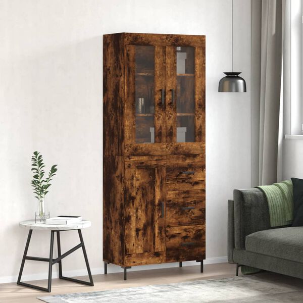 vidaXL Buffet haut Ch&ecirc;ne fum&eacute; 69,5x34x180 cm Bois d'ing&eacute;nierie