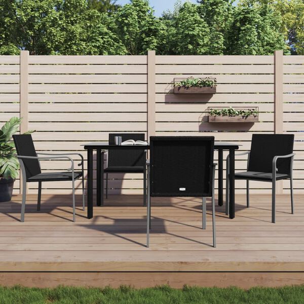 vidaXL Ensemble &agrave; manger de jardin 5 pcs coussins r&eacute;sine tress&eacute;e acier