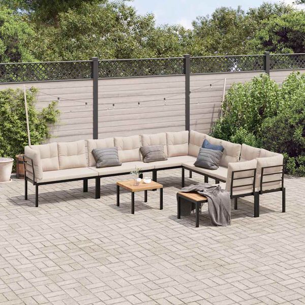 vidaXL Salon de jardin avec coussins 7 pcs noir acier enduit de poudre