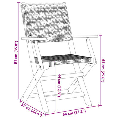 vidaXL Chaises de jardin lot de 2 noir bois massif d'acacia et rotin