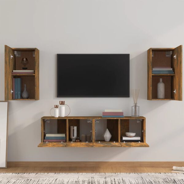 vidaXL Ensemble de meubles TV 4 pcs Ch&ecirc;ne fum&eacute; Bois d'ing&eacute;nierie