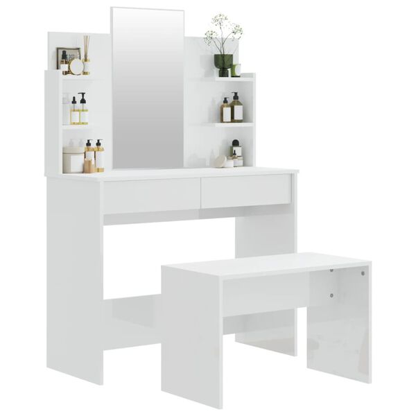 vidaXL Ensemble de coiffeuse Blanc brillant 96x40x142 cm