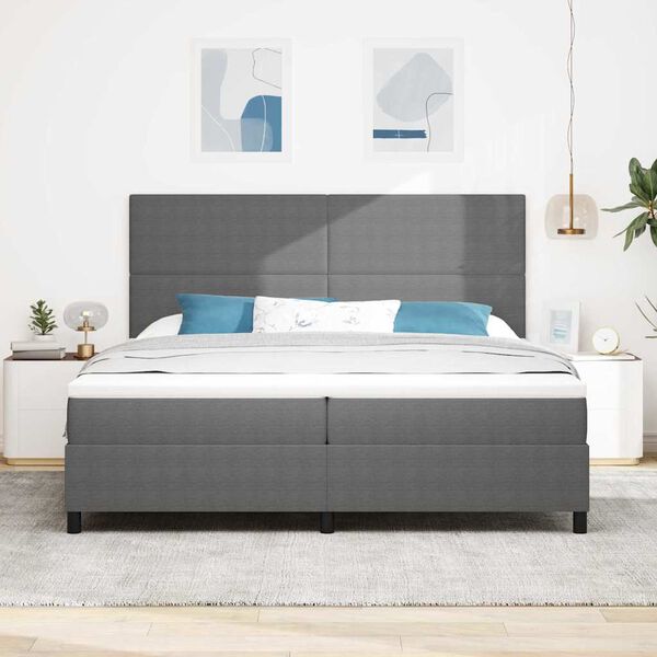 vidaXL Lit &agrave; ressorts Gris clair et blanc 200 x 200 cm