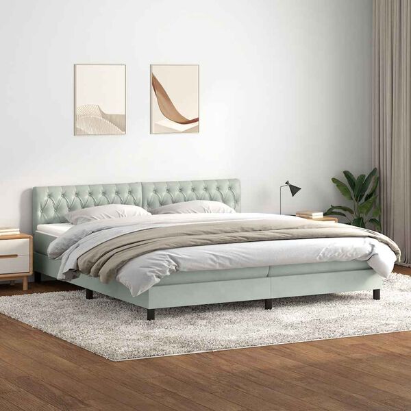 vidaXL Sommier &agrave; lattes de lit et matelas et LED gris clair 180x220cm velours